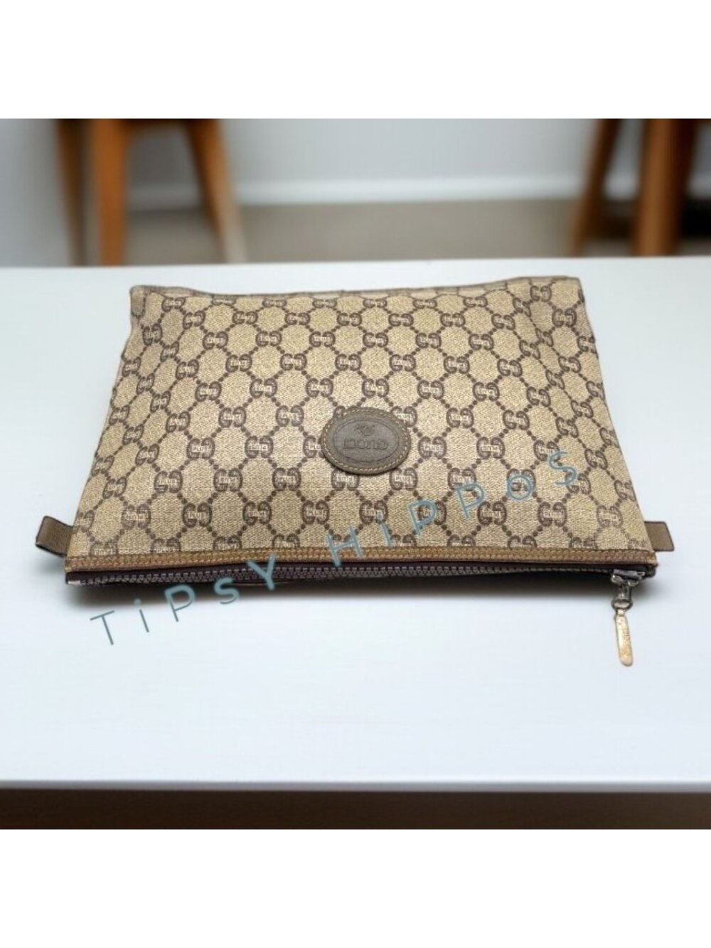 Rare Vintage Gucci Plus Monogram Clutch - Clean Fabric Interior - Picture 3 of 7